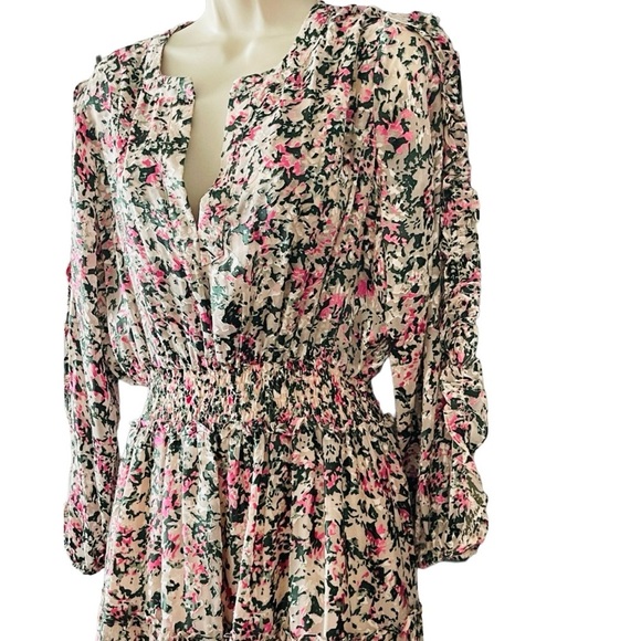 ELIE TAHARI Abstract Floral Tiered Maxi Dress Medium Pink Green Long Sleeve Glam - Picture 8 of 15